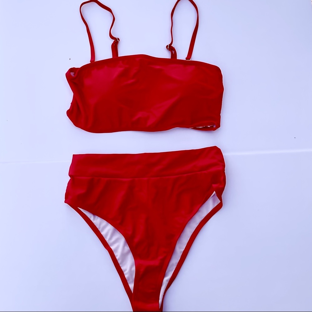 Red Two Piece High Waisted Bikini